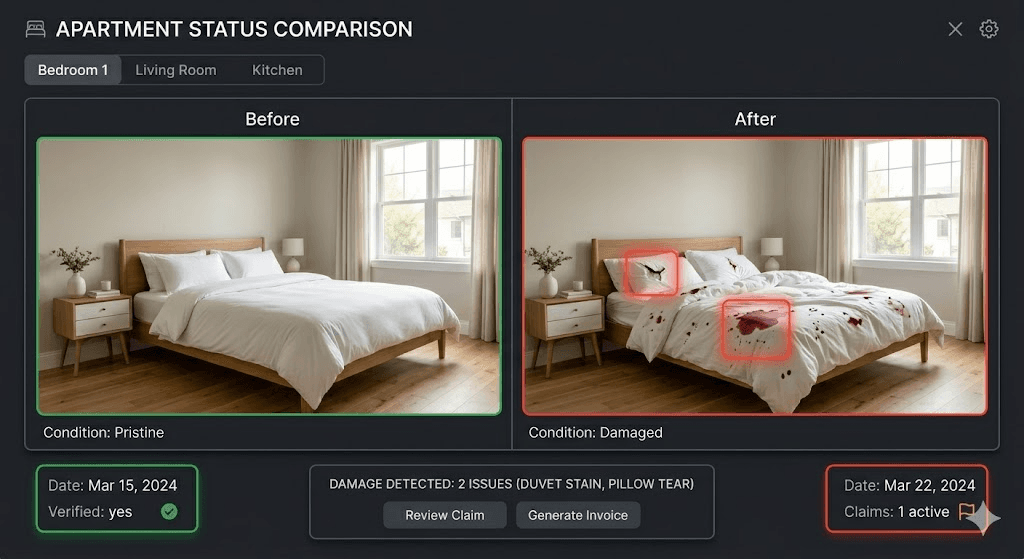 Before and after property comparison in Prova dashboard