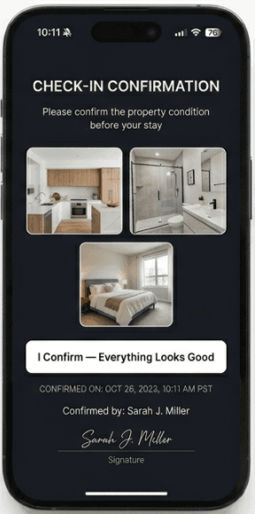 Guest check-in confirmation screen on phone